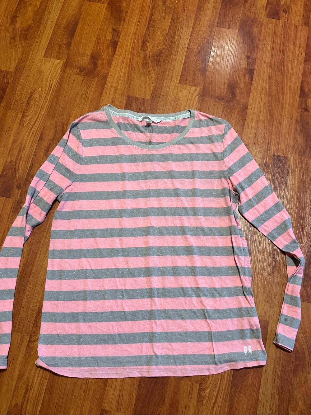 Victoria's Secret Pink and Gray Striped Long-Sleeve Tee